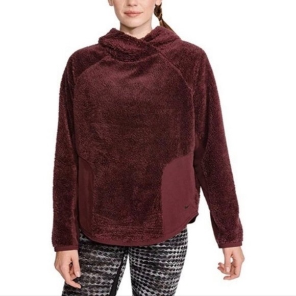 Nike Women’s Sherpa Therma Fleece Training Hoodie Maroon Large - Picture 8 of 8